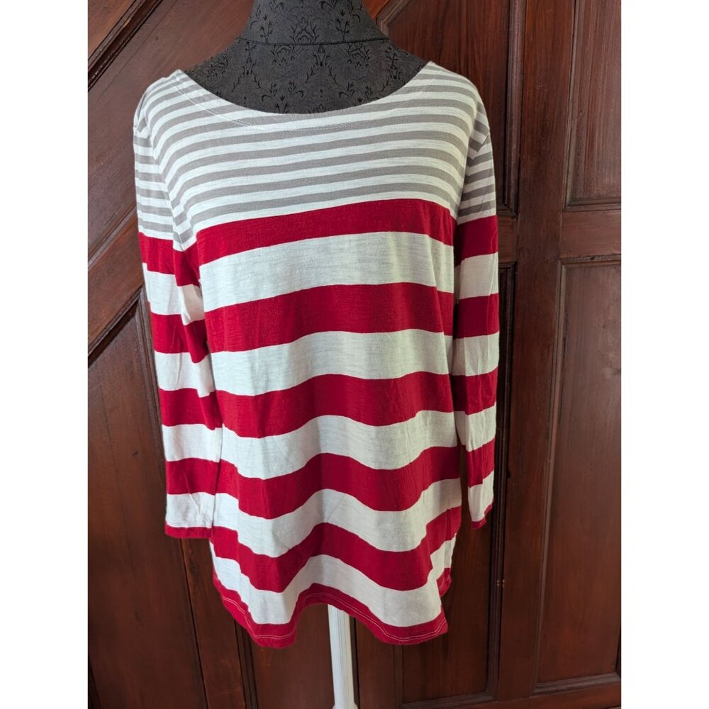 Banana Republic Womens Striped Red & White Cotton 3/4 Sleeve Boatneck Top XL